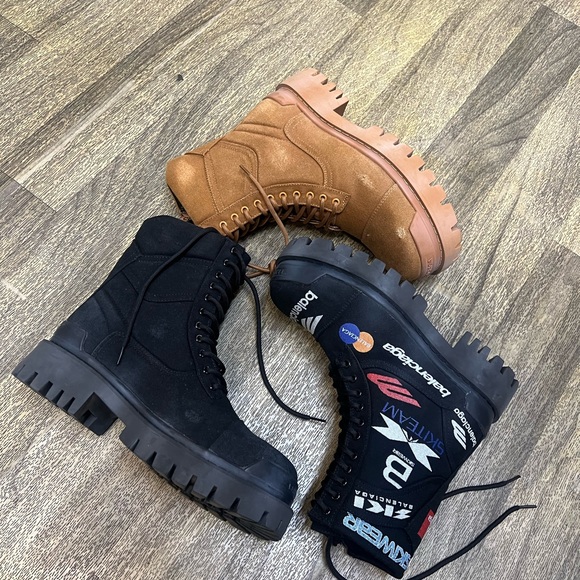 Balenciaga Black and Brown Lace-Up Boots - Picture 2 of 3